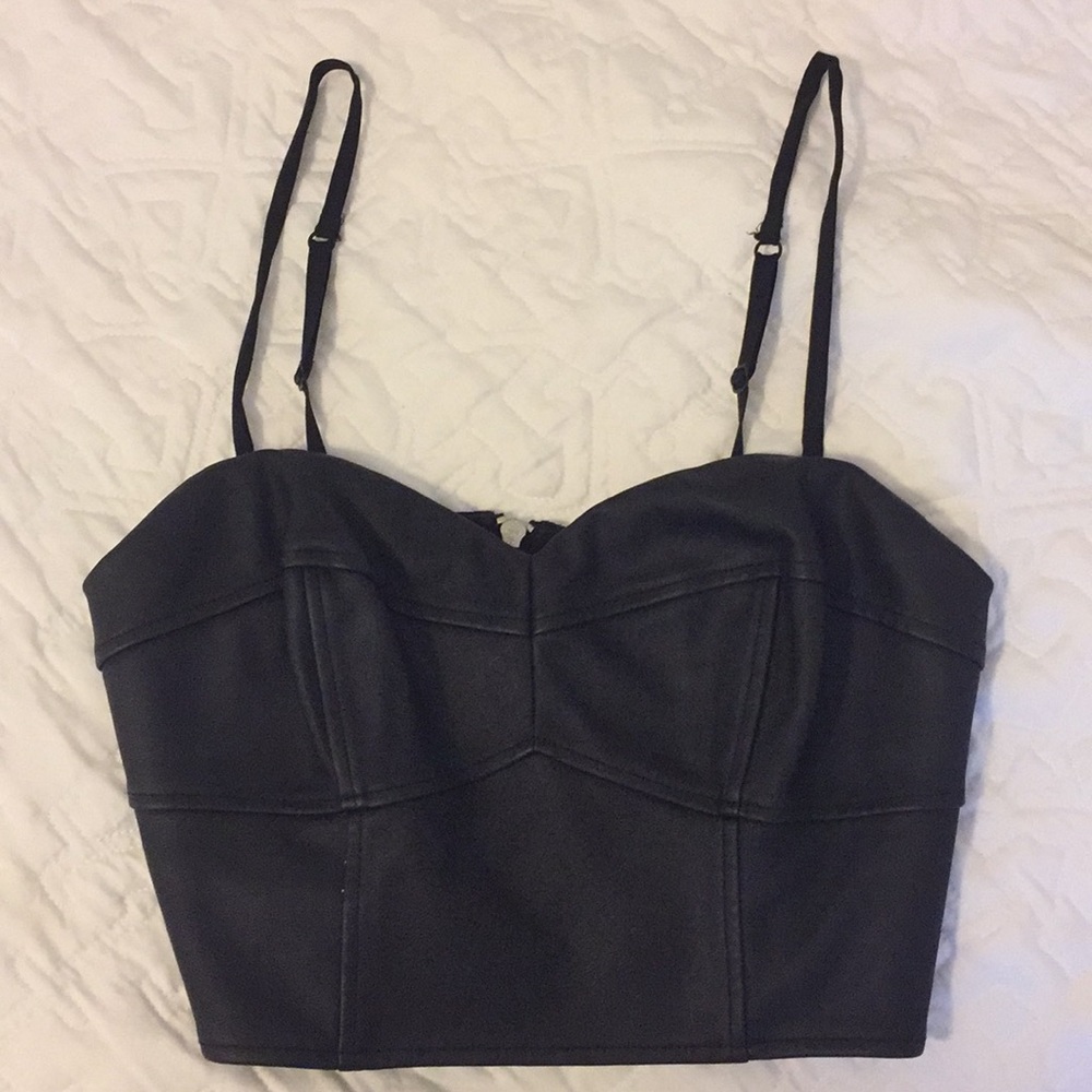 Black, leather crop top - Express